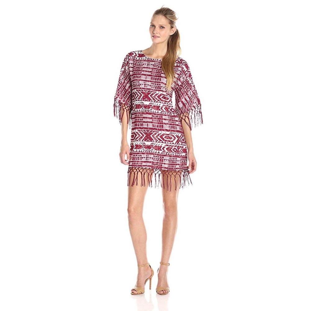 Sam Edelman Boho Fringe Mini Burgundy Dress S